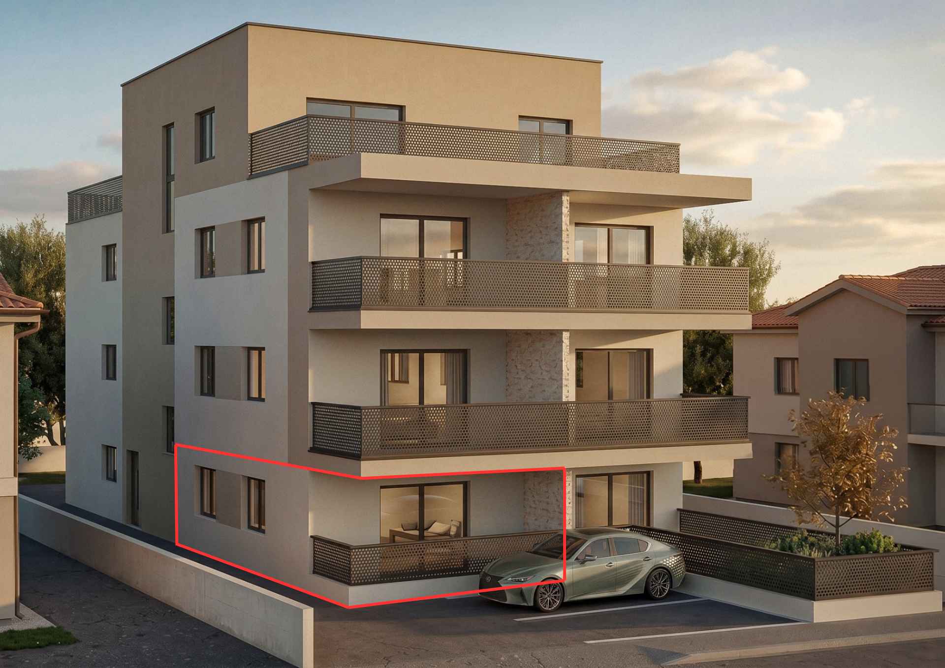 Pročelje zgrade iz lijevog kuta - 3D vizualizacija, Bolnička cesta 37, Vrapče