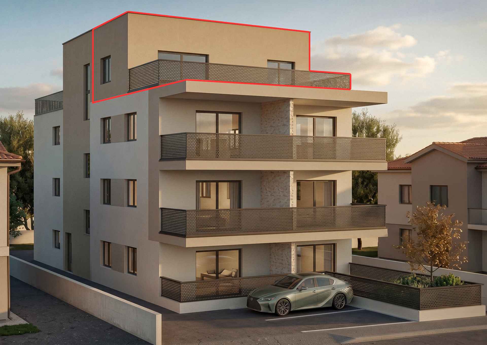 Pročelje zgrade iz lijevog kuta - 3D vizualizacija, Bolnička cesta 37, Vrapče