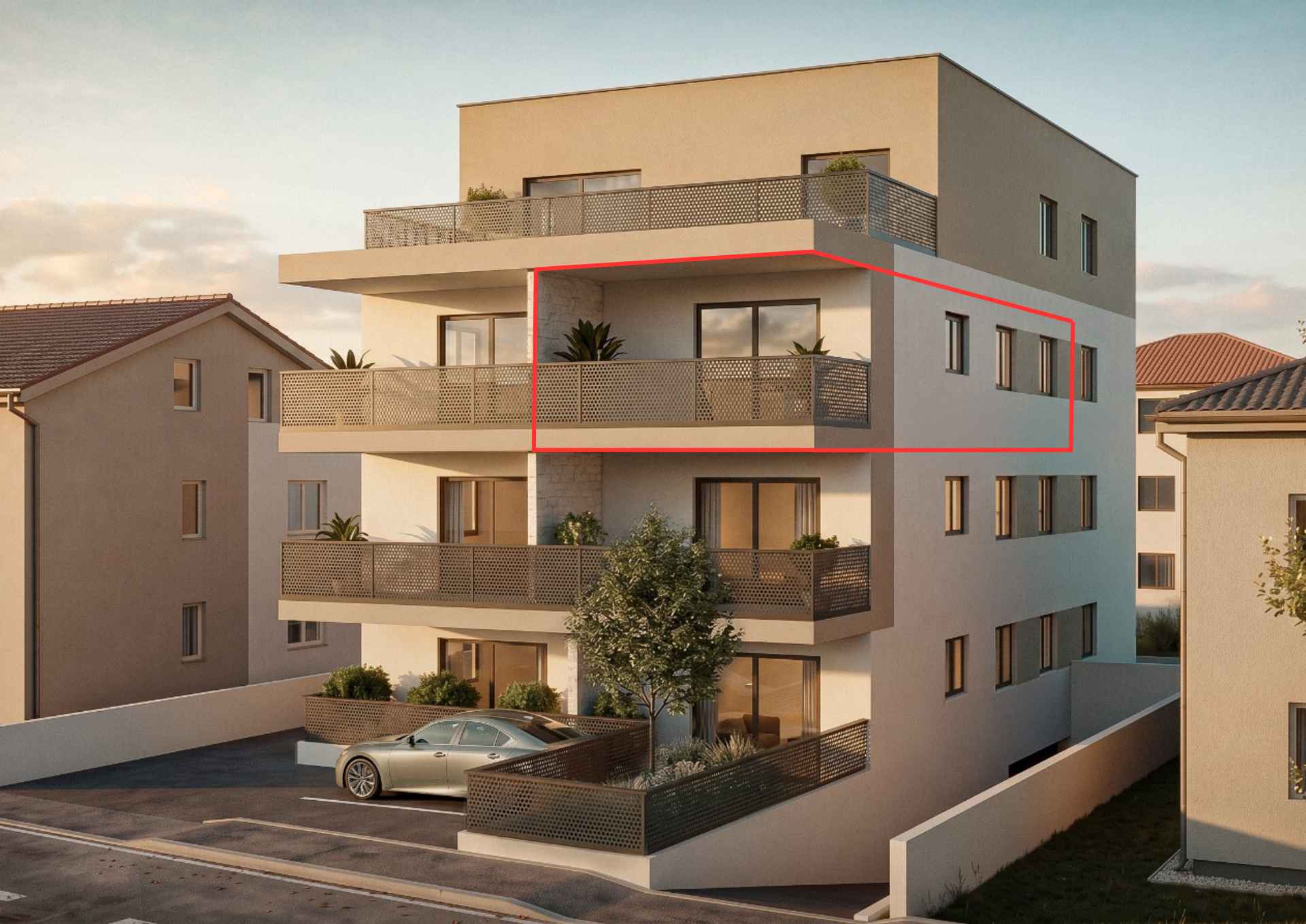 Pročelje zgrade iz desnog kuta - 3D vizualizacija, Bolnička cesta 37, Vrapče